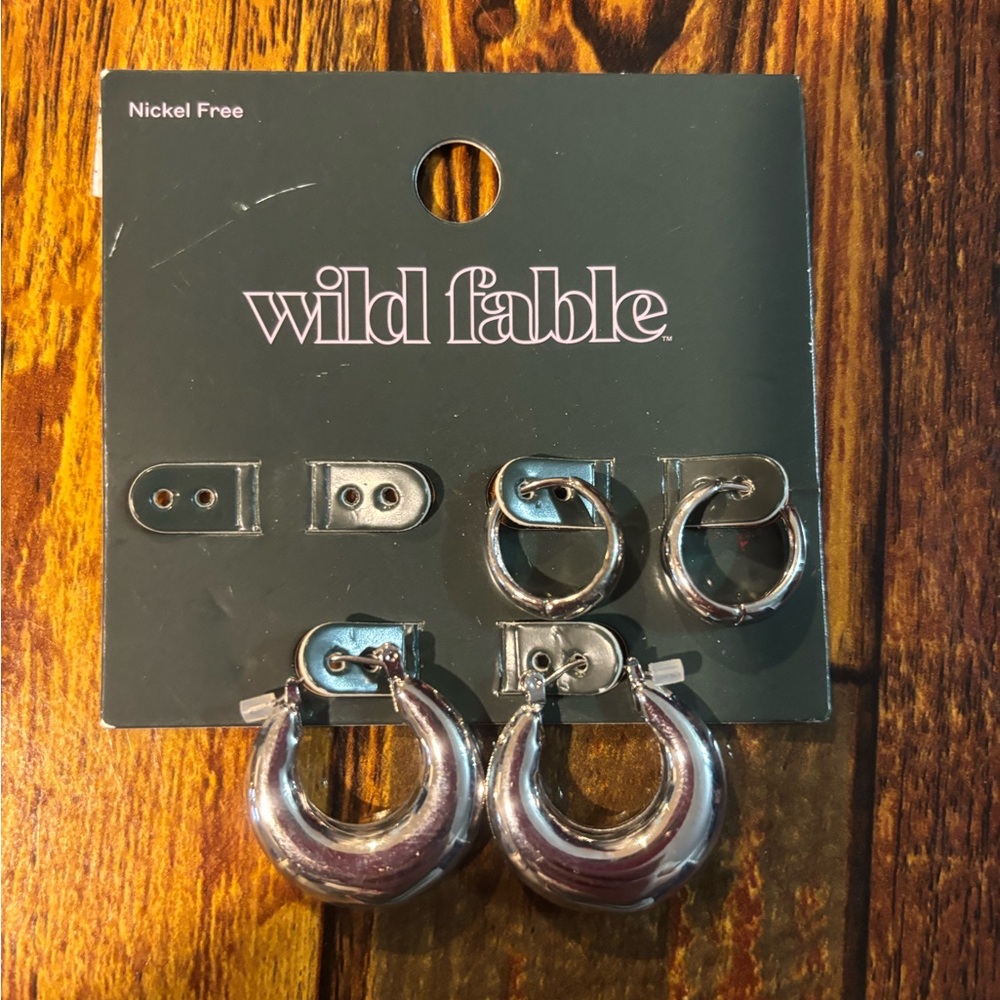Wild Fable Shiny Silver Hoop Earrings Trio